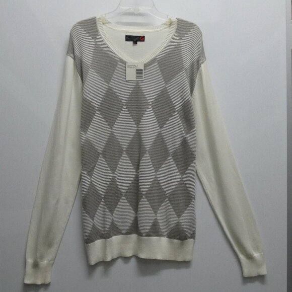 NWT G BY GUESS Gray & True White V-Neck 100% Cotton Sweater Size L - Picture 1 of 6